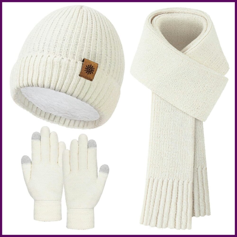 Chenille Winter Set: Touchscreen Gloves, Scarf, B… - image 1